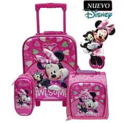 DISNEY CLASICOS - Set de Mochila con Ruedas EXTRA Oficio Lonchera y Cartuchera Minnie Mouse
