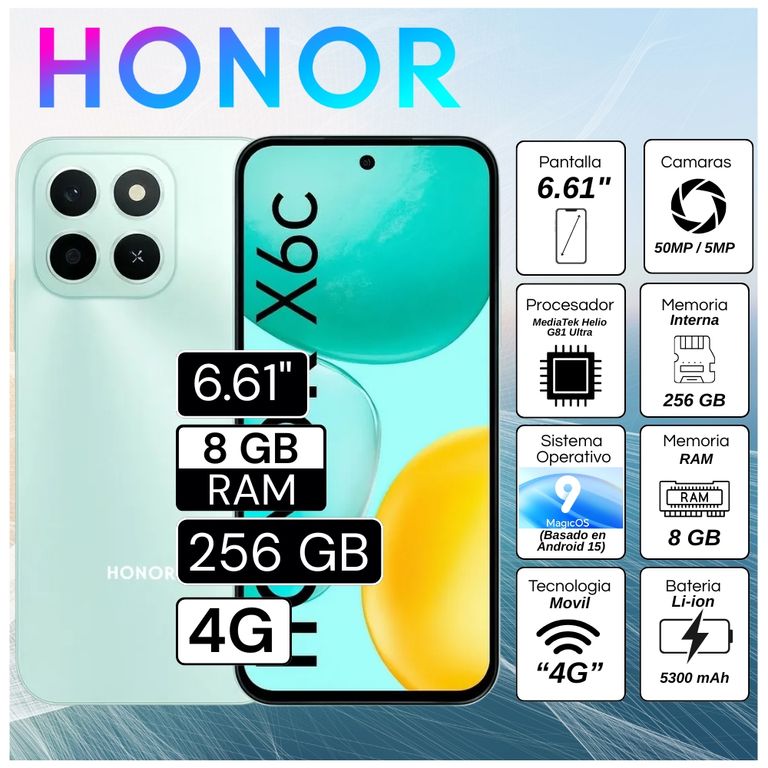 Celular X6C 6.61" Pulg. 8GB RAM 256GB RAM MagicOS 9.0 - Azul Cian
