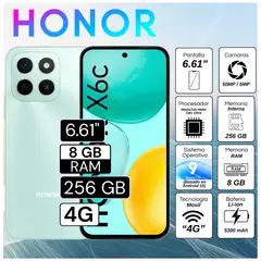 HONOR - Celular X6C 6.61" Pulg. 8GB RAM 256GB RAM MagicOS 9.0 - Azul Cian