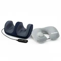 BOMIDI - Masajeador de Pies FM2 Azul + Almohada De Cuello Inflable U02 Gris