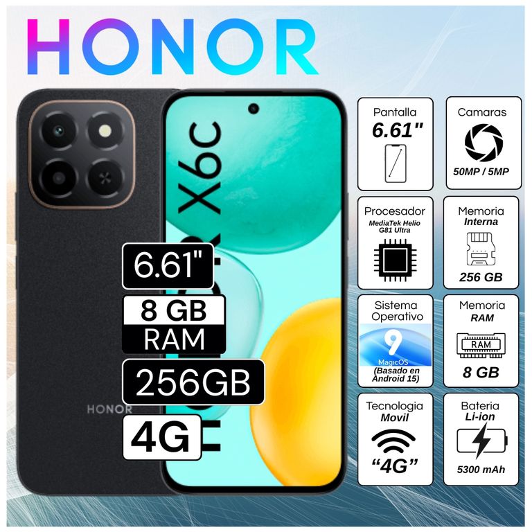 Celular X6C 6.61" Pulg. 8GB RAM 256GB RAM MagicOS 9.0 - Negro Medianoche