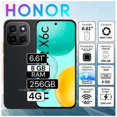 HONOR - Celular X6C 6.61" Pulg. 8GB RAM 256GB RAM MagicOS 9.0 - Negro Medianoche