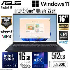 ASUS - Laptop Vivobook 16 X1607CA-MB058 Intel Core Ultra 5 225H 16GB RAM 512GB SSD 16" WUXGA