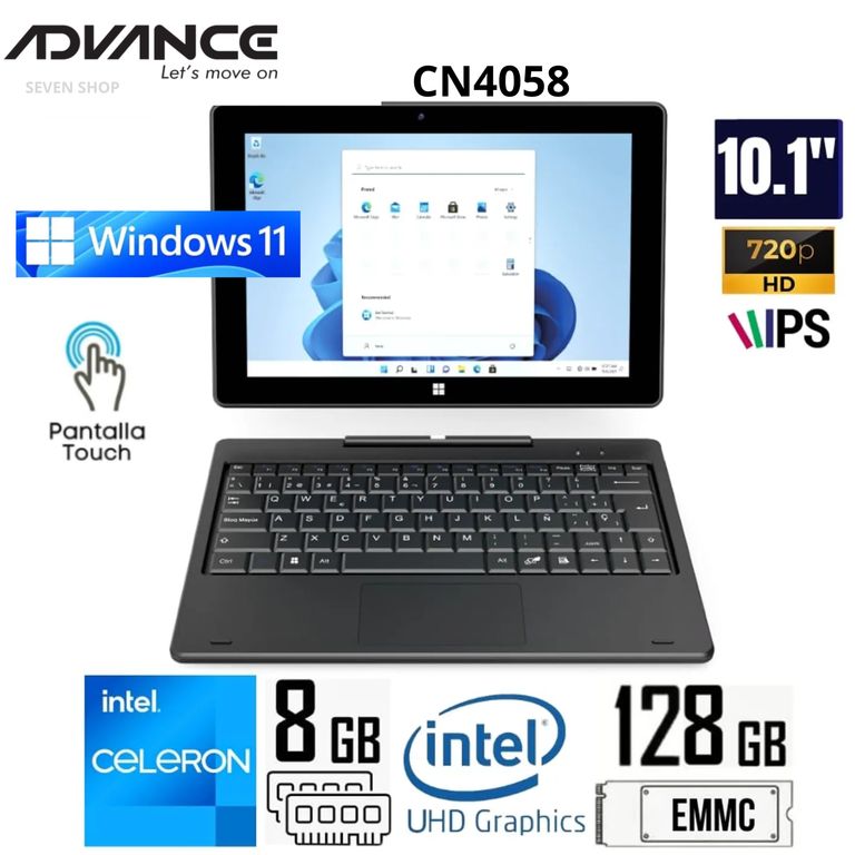 Notebook 2 en 1 CN4058 10.1 Pulg Celeron N4020 1.10 GHz, 8GB RAM 128GB touch