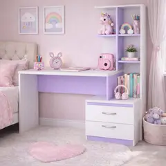 GENERICO - Escritorio con Estante Ensueño de Melamina Compacto V2 Blanco Lila