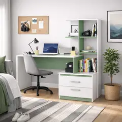 GENERICO - Escritorio con Estante Ensueño de Melamina Compacto V2 Blanco Verde