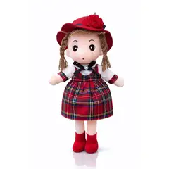 GENERICO - Muñeca Premium Vestido Escocés con Sombrero Rojo – 48 cm