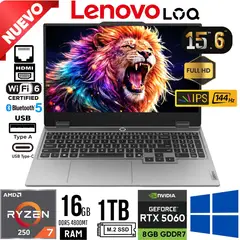 LENOVO - Laptop LOQ 15 15ARP10 Ryzen 7 250 Ram 16Gb 1Tb SSD RTX 5060 8Gb 15.6"FHD FreeDos