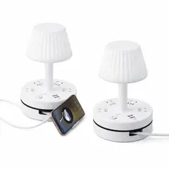 GENERICO - Lámpara de Mesa Color Blanco Con Entrada Usb Tomacorriente Luz Led Blanca Moderna Para Dormitorio Oficina