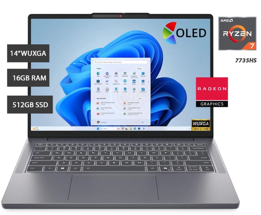 LAPTOP IDEAPAD SLIM 3 RYZEN 7 7735HS 83K6005DLM RAM 16GB DDR5 SSD 512GB 14" WUXGA OLED