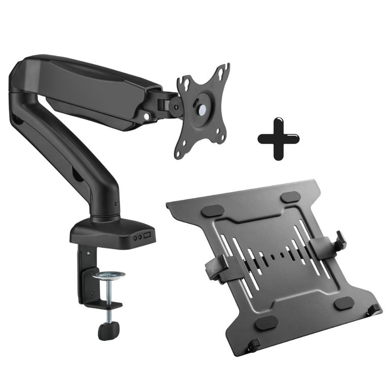 SOPORTE DE ESCRITORIO PARA MONITOR 17-32 CON BANDEJA PARA LAPTOP 10-17 KE-DU01