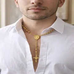 GENERICO - Collar Rosario Dorado “Luz Divina” Para Caballero