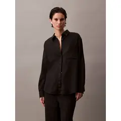 CALVIN KLEIN - BLUSA COTTON LINEN UTILITY ROLL SLV CK