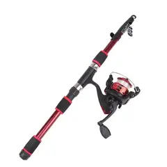 GENERICO - CAÑA DE PESCA PESCAR CON CARRETE COLOR ROJO Y NEGRO