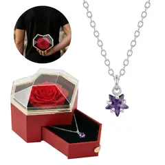 GENERICO - Collar Estrella Violeta + Estuche Rosa Regalo Mamá Cumpleaños Plata