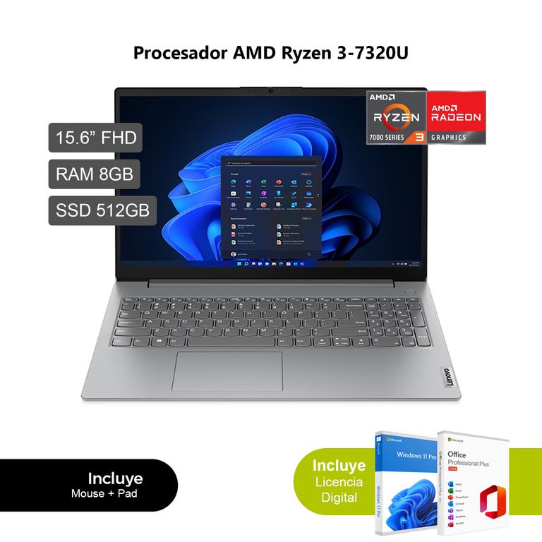 Laptop V15 G4 AMN AMD Ryzen 3 7320U 8GB RAM 512GB SSD 15.6" FHD 82YU017LLM + WO