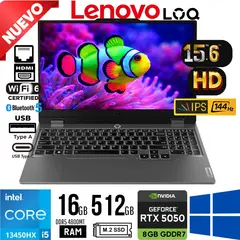 LENOVO - Laptop LOQ 15IRX11 Core i5 13450HX Ram 16Gb 512Gb SSD RTX 5050 8Gb 15.6" FHD Win 11