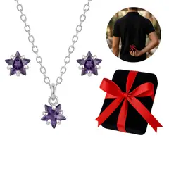 GENERICO - Set Aretes Collar Estrella Violeta Regalo Niña Cumpleaños Plata