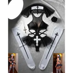 GENERICO - LENCERIA SEXY DISFRAZ MONJA TRANSPARENTE TALLA S-M-L