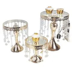 GENERICO - Bases para tortar pedestal caída de gotas dorado para decoraciones 3 piezas