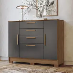 R&R MUEBLES - Cómoda con Colgador Ale 4 Cajones 2 Puertas MaR&Rón y Plomo