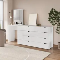 R&R MUEBLES - Cómoda con Tocador Moderno Maple 8 Cajones Blanco