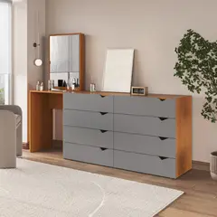 R&R MUEBLES - Cómoda con Tocador Moderno Maple 8 Cajones MaR&Rón y Plomo