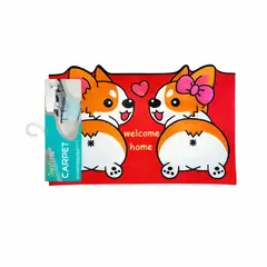 GENERICO - Alfombra de entrada “Welcome Home” Corgis Colores vivos