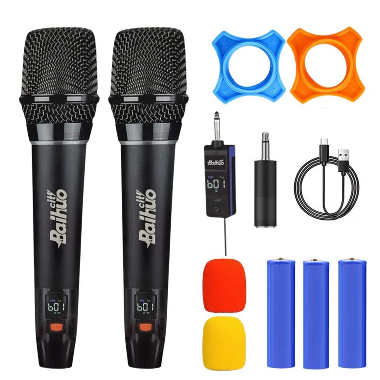 Micrófonos Profesionales Inalámbricos UHF Recargables con Receptor y Pantalla LED Karaoke Eventos