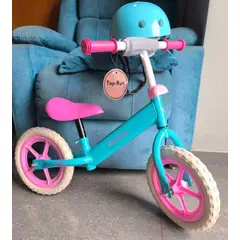 GENERICO - Bicicleta de equilibrio MULTICOLOR sin pedales para niñas de balance - Aro 12 con CASCO