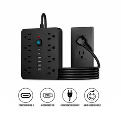 S&T - Multipuerto de carga 14en1 8AC 6USB 250V 1.5mPLS-141 Negro
