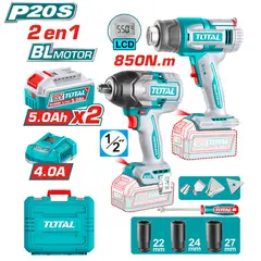 TOTAL TOOLS - LLAVE DE IMPACTO 850 NM + PISTOLA DE CALOR 20V TOTAL-TOSLI250983