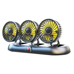 GENERICO - Ventilador Triple Cabezal Cable De 1.5M Entrada a Cigarrera Negro
