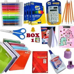 GENERICO - BOX 5 - Cuadernos lapices plumones tijeras pinturas y otros