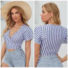 OEM - Blusa Casual de Rayas Con Laso Lateral