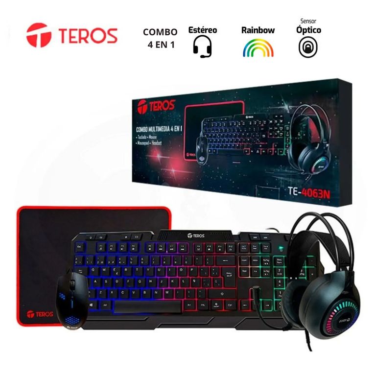 KIT 4 EN 1 TE-4063N TECLADO + MOUSE + AUDIFONO + PAD MOUSE
