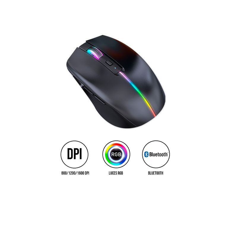 Mini Mouse Inalámbrico RGBM-01 Recargable BT RGB 2.4G Negro
