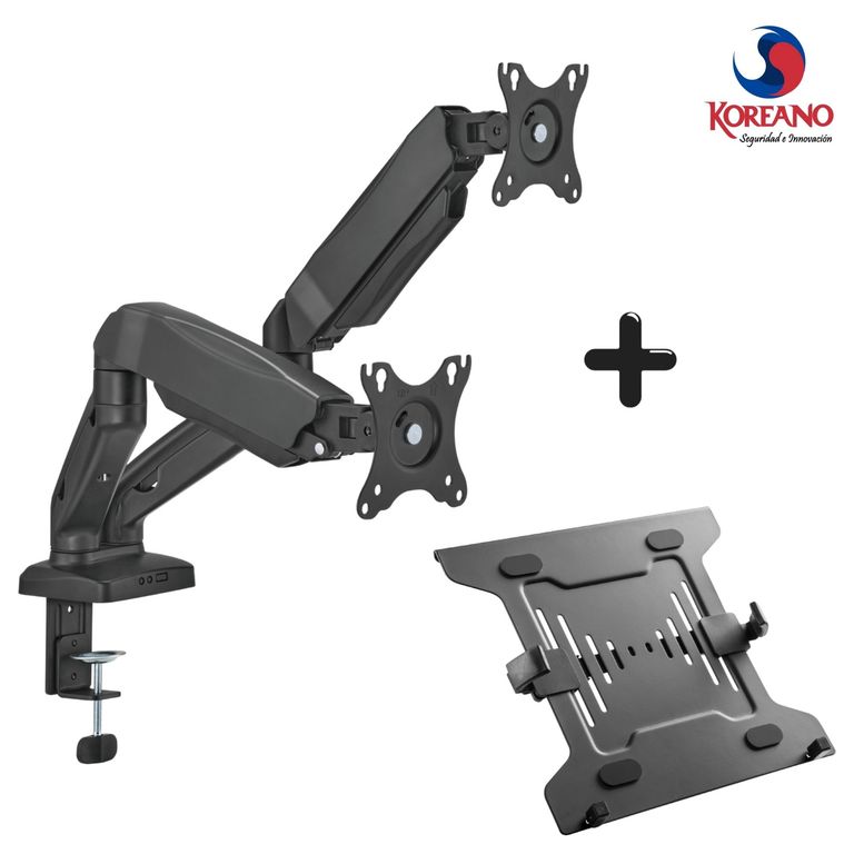 Soporte de Escritorio Doble para Monitor 17”32” + Bandeja para Laptop 10”17” KE-DU02-KOREANO