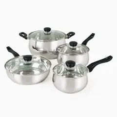 OSTER - Juego de Ollas Rametto 8 piezas Acero Inoxidable Plateado