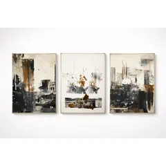 GENERICO - SET TRIPTICO "ABSTRACTO" - Óleo sobre lienzo con Marco Madera - 63 x 81 cm