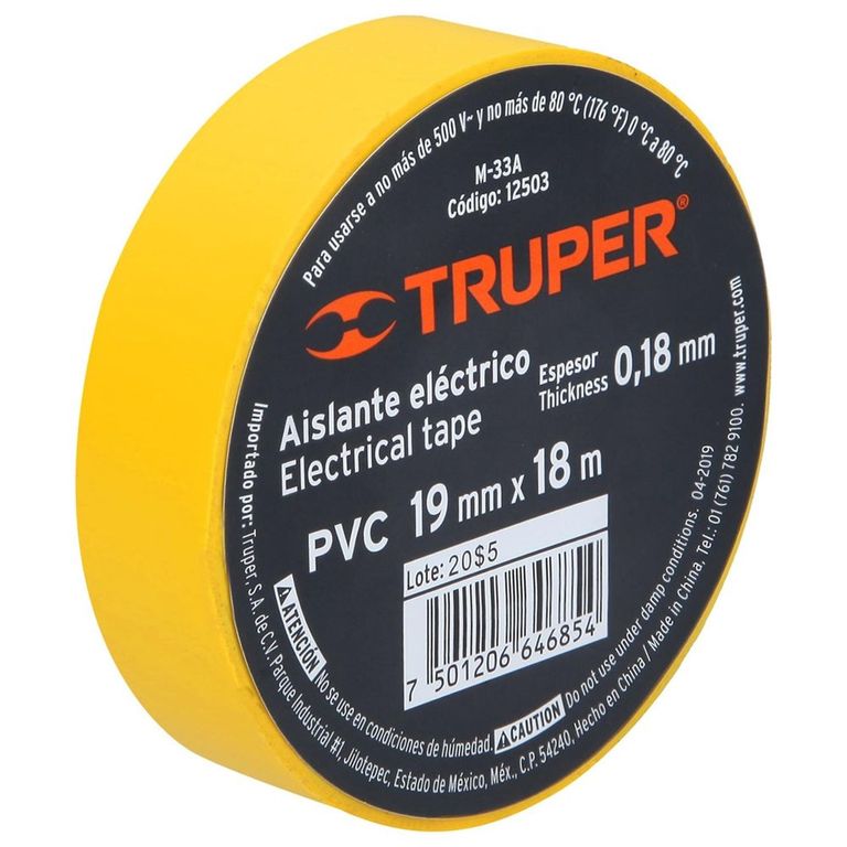 Cinta aislante amarilla 19 mm x 18 m 12503