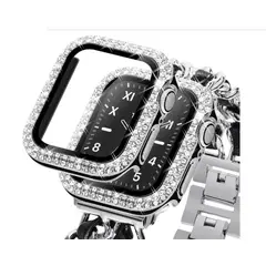 GENERICO - Bumper para Apple Watch Doble Fila Diamante 44mm - PLATEADO