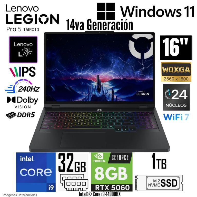 Laptop Legion Pro 5 16IRX10 Intel Core i9 14900HX 32GB RAM 1TB SSD RTX 5060-8GB 16" - 83NN0058LM