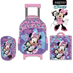 DISNEY CLASICOS - Set de Mochila con Ruedas Lonchera y Cartuchera MINNIE A4