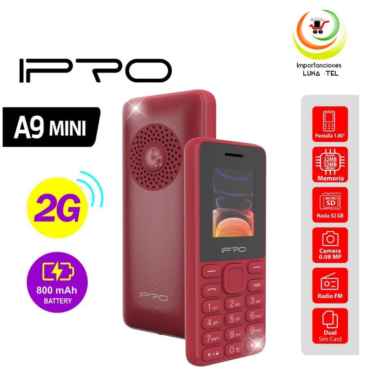 CELULAR BASICO A9 MINI 2G DUAL SIM -ROJO