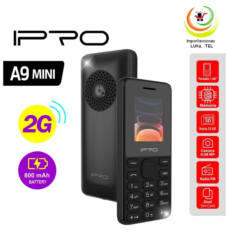 CELULAR BASICO A9 MINI 2G DUAL SIM -NEGRO