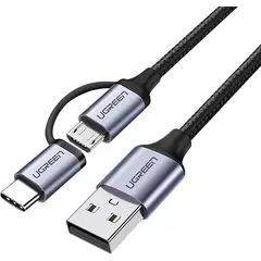 UGREEN - Cable USB 2.0 a micro USB + USB-C macho 3A