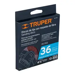TRUPER - Disco de lija 4-1/2" con respaldo de fibra, grano 36, 100125
