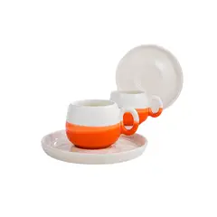OKYANUS - Taza para café hecha a mano color naranja 2 juegos