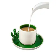 OKYANUS - Taza para café té hecha a mano cactus verde 180ml pack x 2